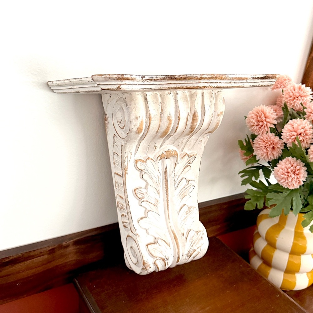 Distressed White Ornamental Wall Shelf Bracket